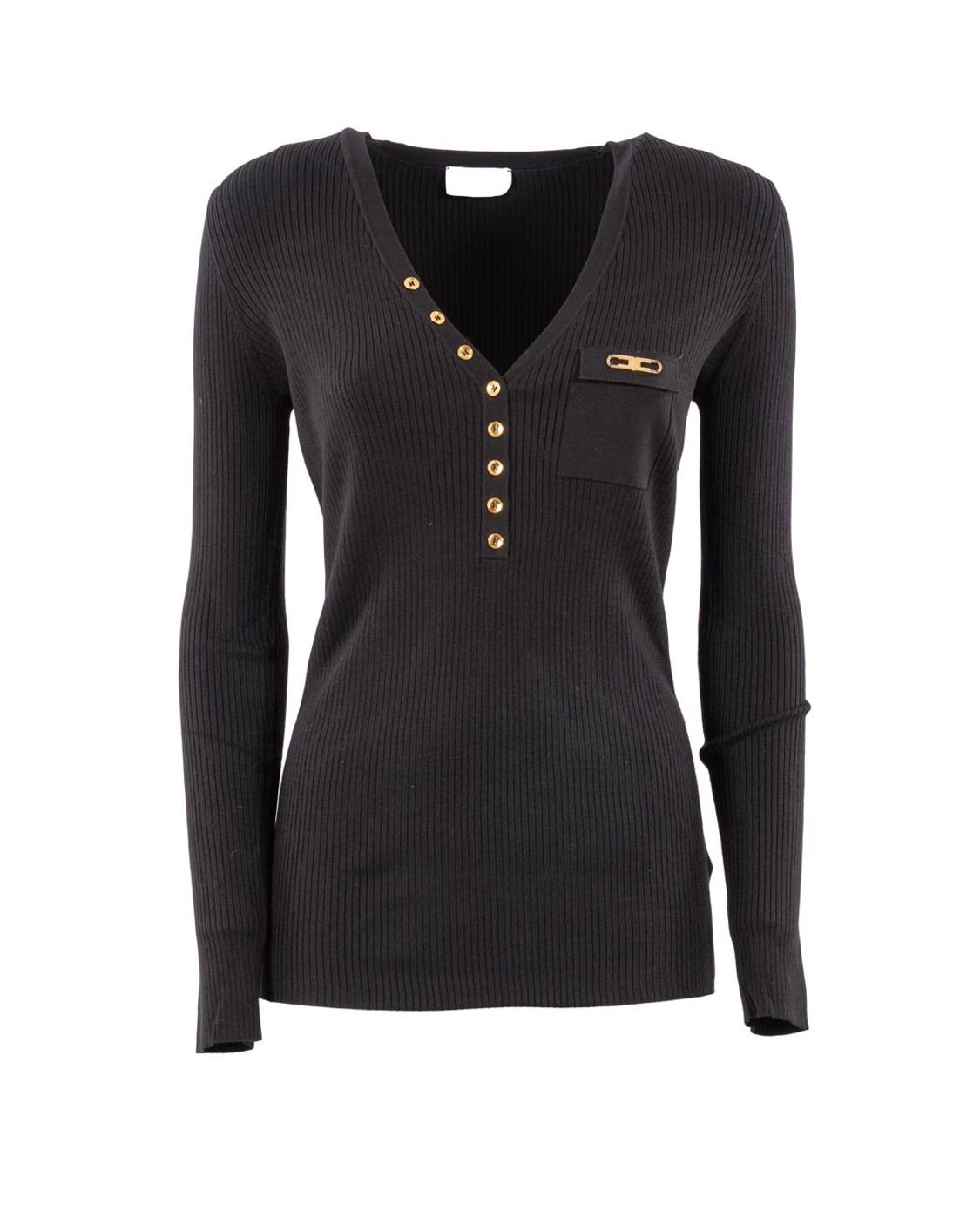 shop ELISABETTA FRANCHI  Maglia: Elisabetta Franchi maglia a costine con taschino.
Scollo a V.
Taschino con logo in metallo dorato.
Bottoni a 4 fori.
Vestibilità Slim.
Composizione: 64%Lyocell 20%Poliammide 16%Seta.
Made in Italy.. MK12B56E2-110 number 6378721